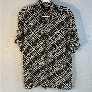 Vintage Gabicci Geometric Print Short Sleeve Button-Up Shirt – Size M